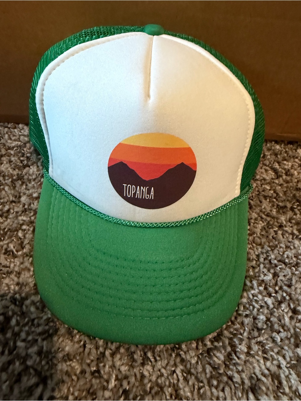 Topanga Canyon Sunset Mountain Graphic Trucker Hat Green White Nissun